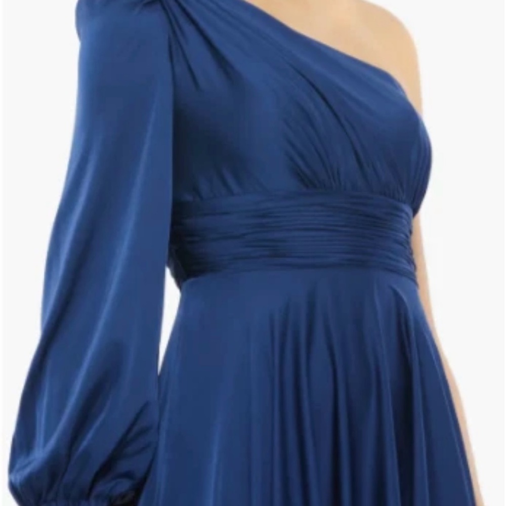 Mac Duggal NWT #67866 One-Shoulder Bishop Sleeve Royal Blue Flowy Gown Size 0 - Picture 2 of 11